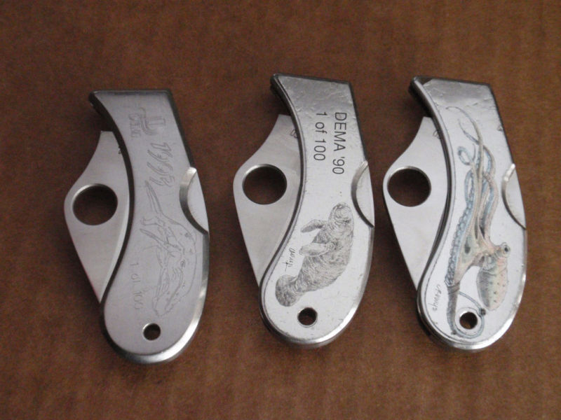 Knife collection 674 $200 Spyderco C09 CoPilot set of 3 from DEMA Engraved with Marine AnimalsUS.jpg
